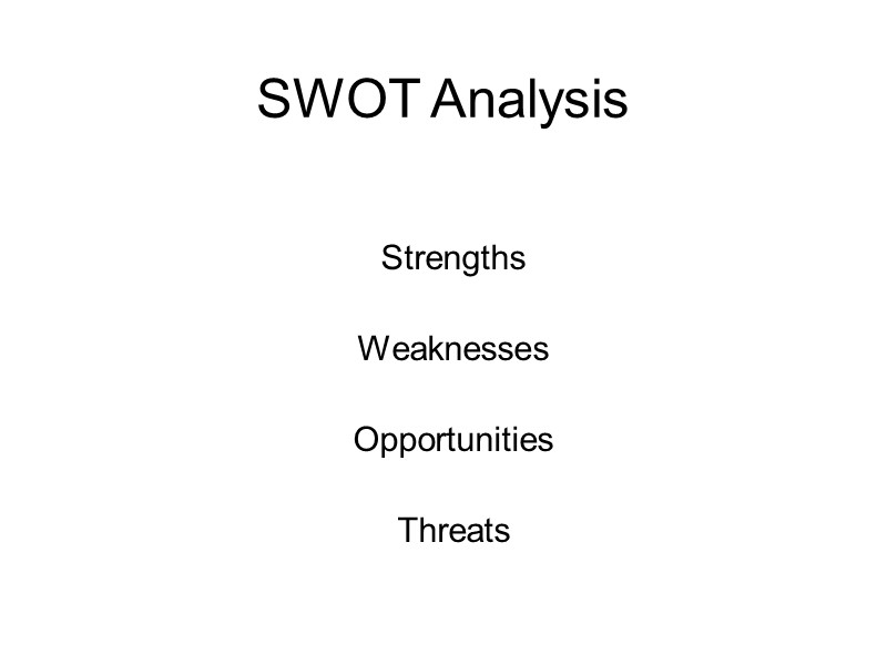 SWOT Analysis Strengths  Weaknesses  Opportunities  Threats